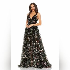Mac Duggal Black Floral Maxi Dress